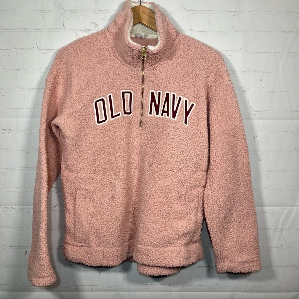 Old Navy Sherpa 1/4 Zip Pullover Fleece Jacket Womens Size Medium Pink